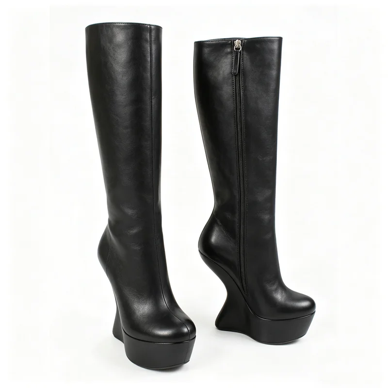 Plateau-Stiefel mit Schnitzereien, sexy, spitz zulaufend, Reißverschluss, Größe 35-48, personalisierbar, Neuheiten, modische Damenstiefel, modern