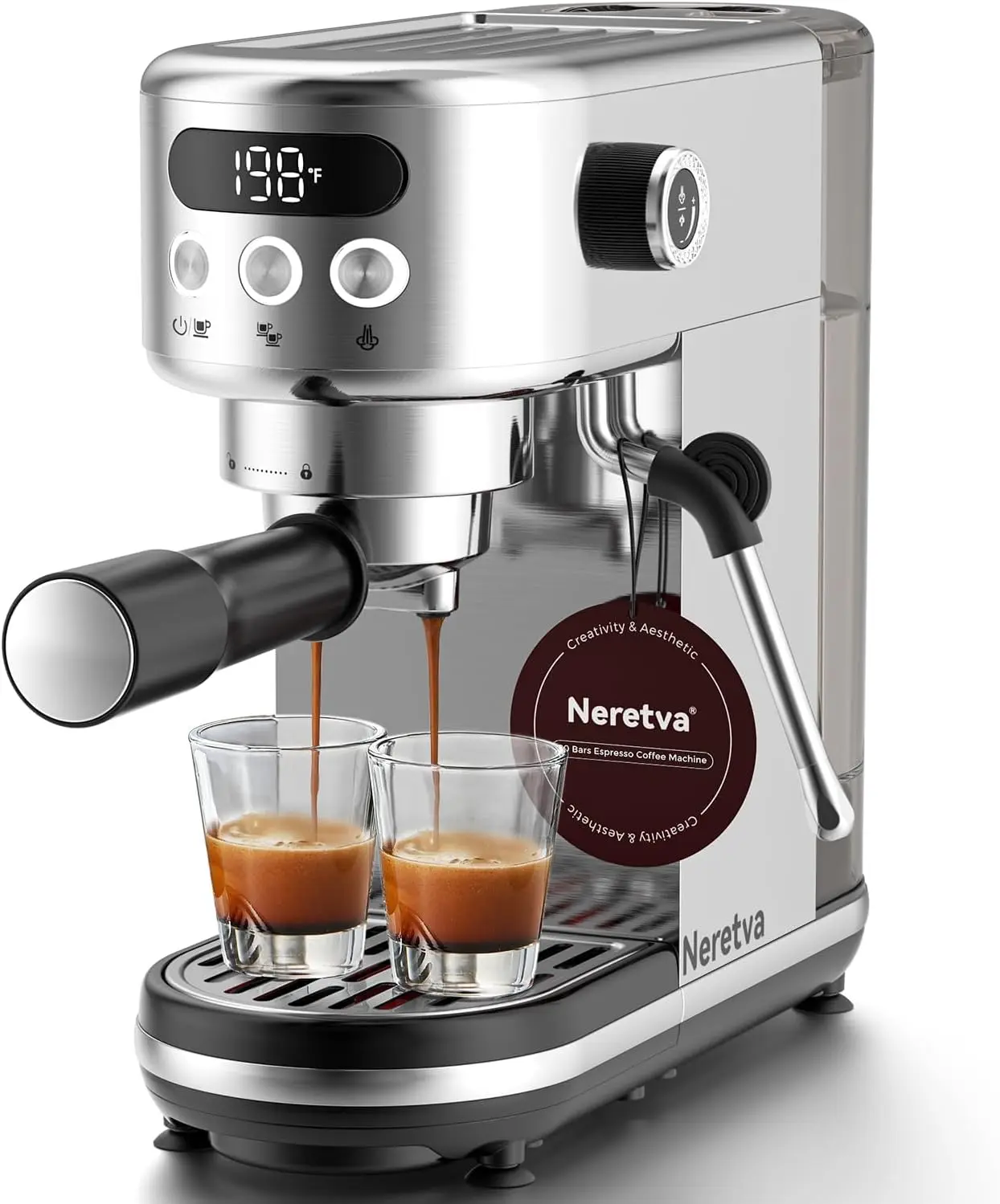 Espresso Machine 20 Bar, Super Compact Espresso Maker Stainless Steel Professional Coffee Machine Espresso with Power Steam & LE