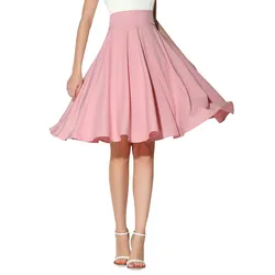 Classic Solid Color Retro Knee Length Pleated Midi Skirt For Girls Preppy Style Fashion Sweet High Waist A-line Dress