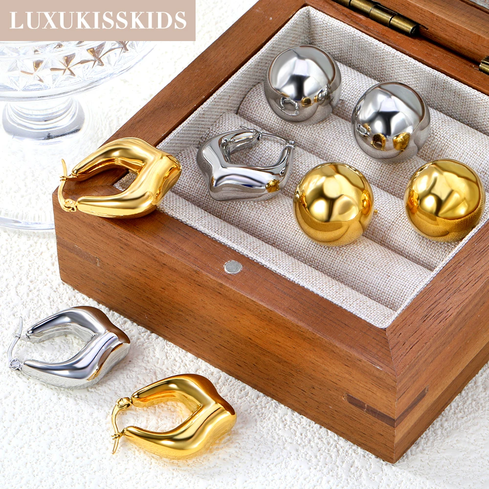 LUXUKISSKIDS Minimalist Gold/Silver Plated Chunky Ball Stud Earrings for Women/Man Thick Bold Sphere Dome Post Round Earring New