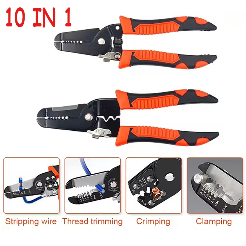 10 in 1 Wire Pliers Stripper Multifunctional Electrician Peeling Household Network Cable Wire Stripper Puller Stripper Tools