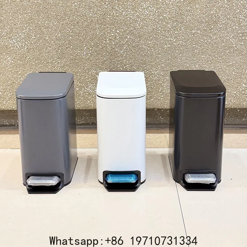 6L Stainless Steel Pedal Trash Can with Light Double Metal Narrow Design for Bathroom Bedroom Office Hotel - Luxury Waste Bin