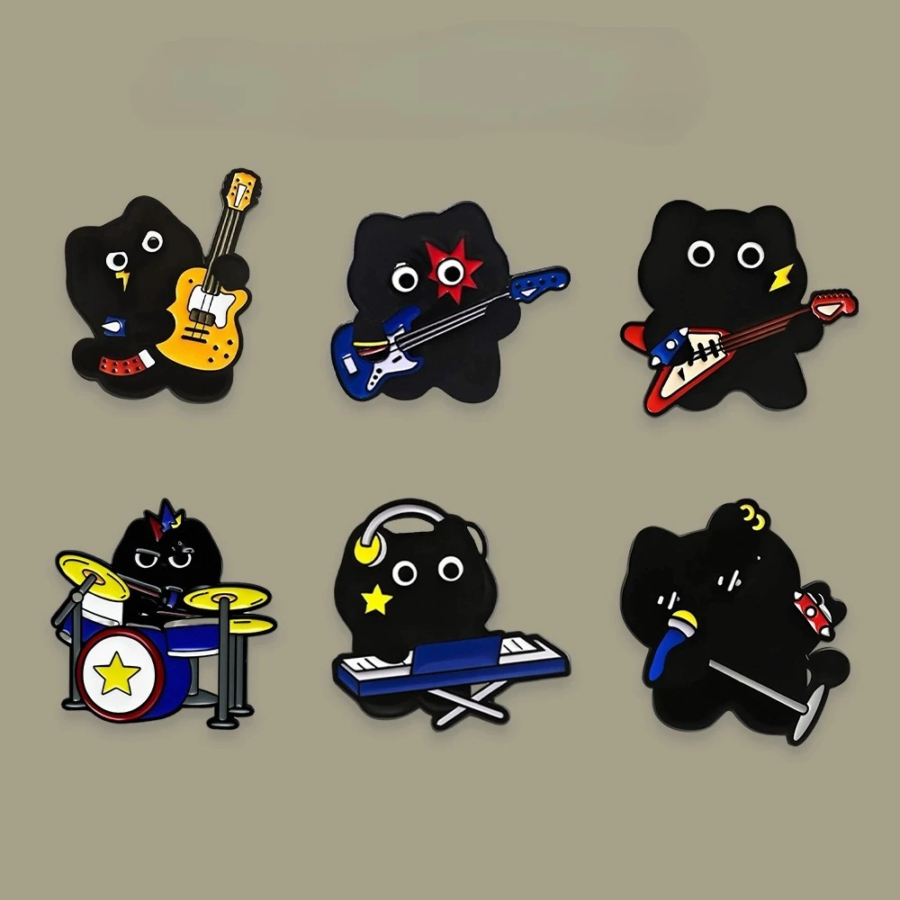Cartoon Black Cat Band Enamel Pin Cute Cat Metal Badge Unisex DIY Clothes Bags Shoes Scarf Tshirt Jeans Fashion Accessories Gift