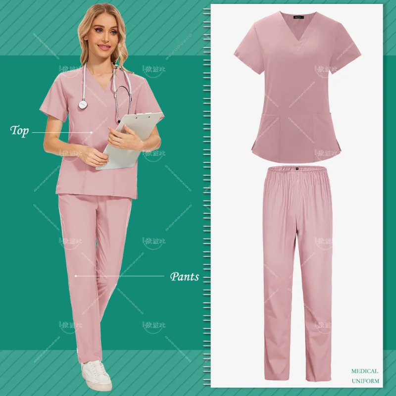 Hospital Nurse Uniforms Medical Scrubs Pet Clinic Nursing Work Wear Scrub Top Pant Unisex Doctor Suits Women Medical Accessories