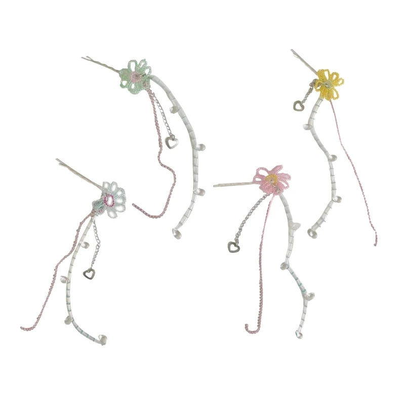 

Bridal Crystal Hair Accessory Pearled Fringe Design Stainless Steel Floral Clip Crystal Tassels Hairpin Gift For Her 15UB