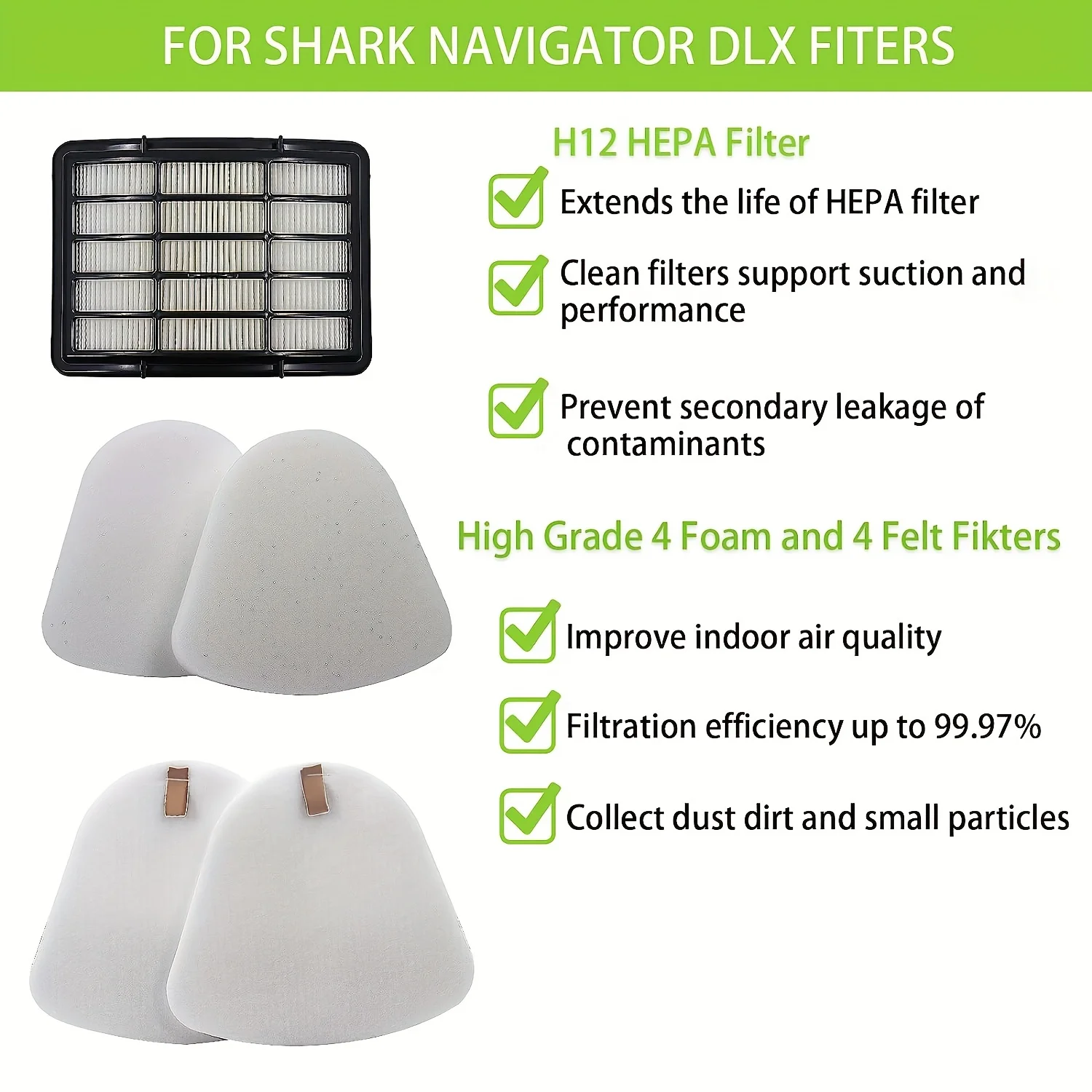 Navigator shark NV350 NV351 NV352 NV355 NV356E NV357 NV360 UV550 Comparison Parts XFF350 & XHF350 4 Foams + 4 Felt + 2 HEPA