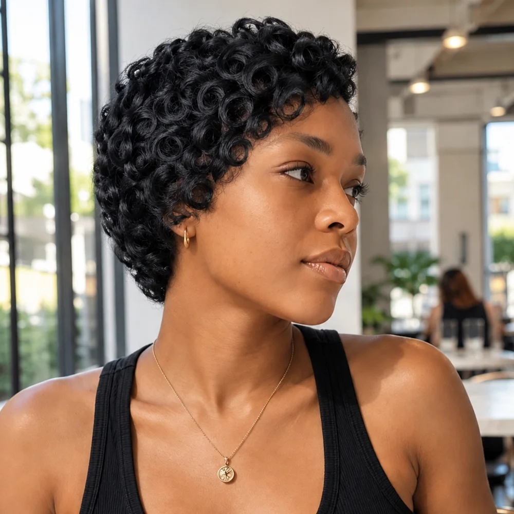 13x4 Lace Front Wig Suitable for - Real Human Hair Pixie Cut Wig with Loose Curly Wave/Deep Curly Wave 180% Density Looking Hair