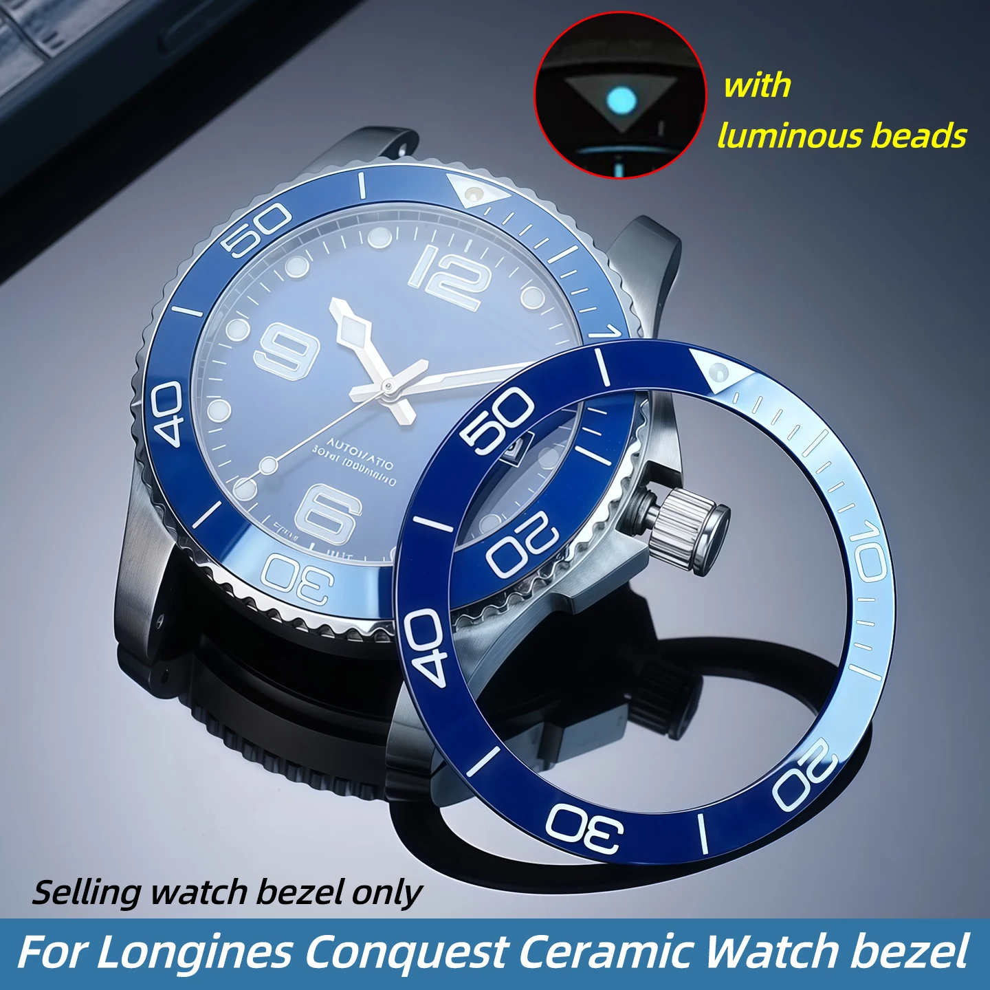 

Для Longines Conquest L3.781.4 L3.782.4 керамический безель со светящимися бусинами, запасные части для циферблата 41 43, 44 мм, кольцо безеля для часов