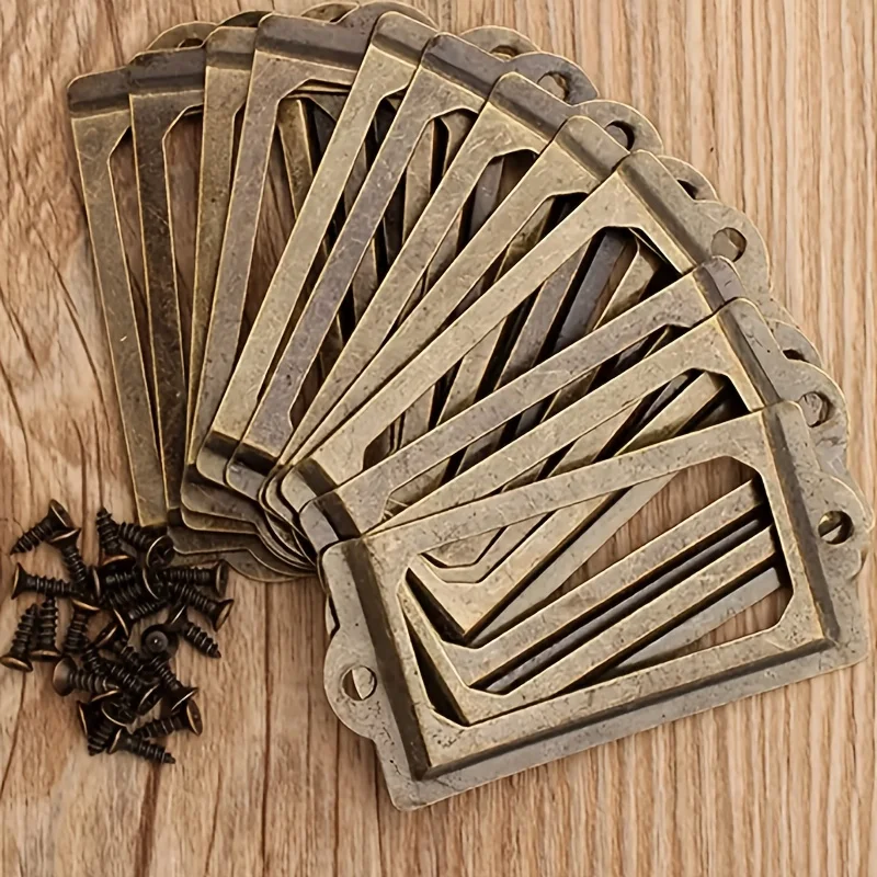 12Set of Metal Vintage Handles，Label Clip，File Drawer Labels，with Card Slot，for cabinet、Drawer、Cabinet、Furniture Hardware Access