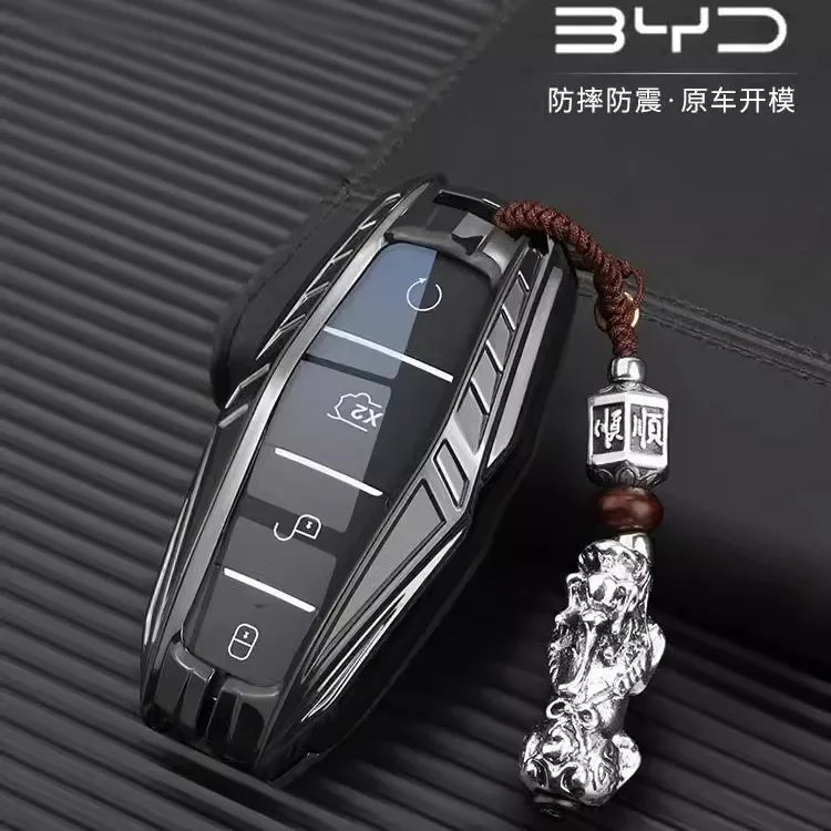 Car Zinc Alloy Leather Key Case Cover For BYD Atto 3 Han EV Dolphin Lied Tang Dm Qin PLUS Song Pro MAX Yuan Keychain Accessories
