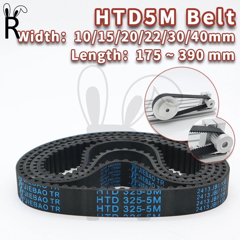 HTD5M Timing Belt Length 175mm to 390mm 5M Belt Width 10mm 15mm 20mm 25mm 30mm 40mm Closed Loop Rubber Belt HTD 5M Pulley Belt