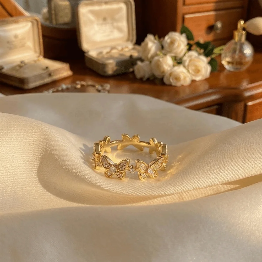 

Stackable Minimalist Style Butterfly Rings Vintage Dainty Jewelry Zircon Rings Copper Adjustable Finger Rings Women