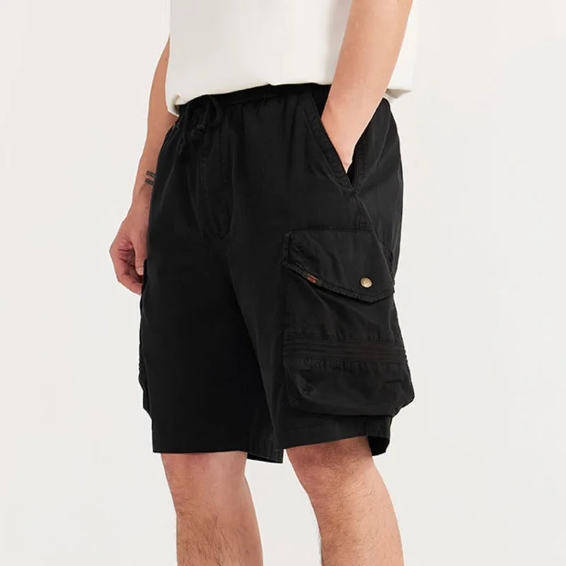 American thin workwear shorts for men's summer 2025 new trend versatile solid color loose and simple casual five quarter pants