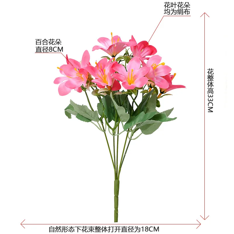 ترتيب زهور زنبق ملونة ، ترتيب زهرة الأوركيد ، 33 ، 5 شوكة ، 10 رؤوس ، زفاف ، منزل ، فندق #5