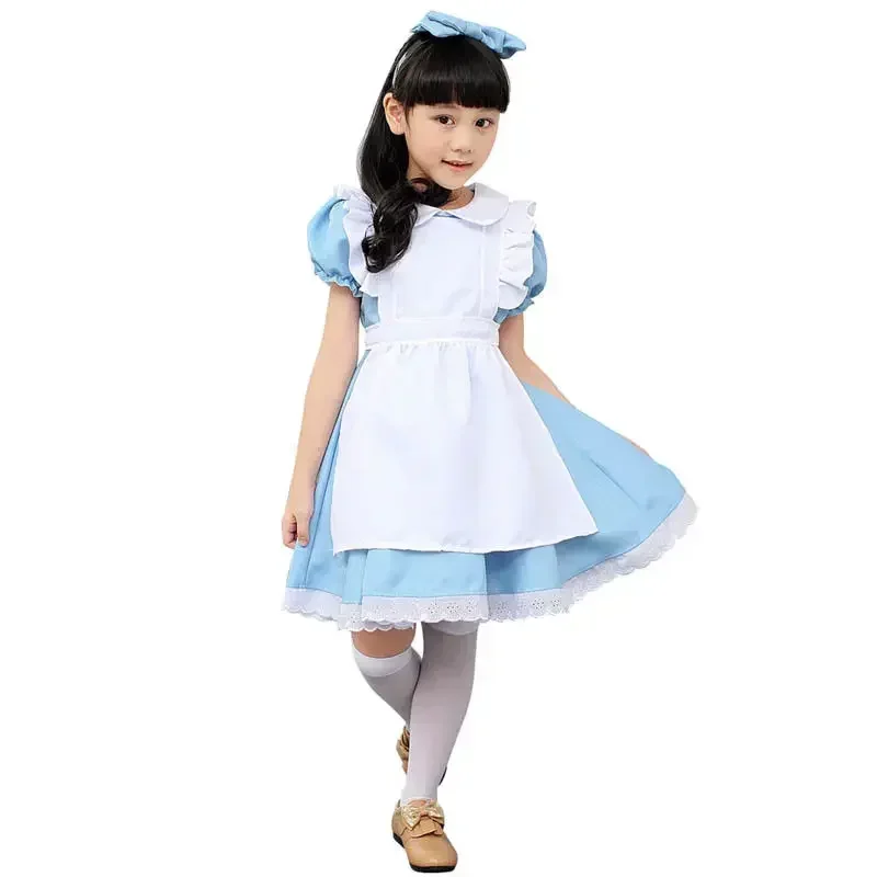 New Alice In Wonderland KIDS Girls Storybook Costume Fairy Tale Book Week Fancy Dress Maid Lolita Costume Cosplay Outfits