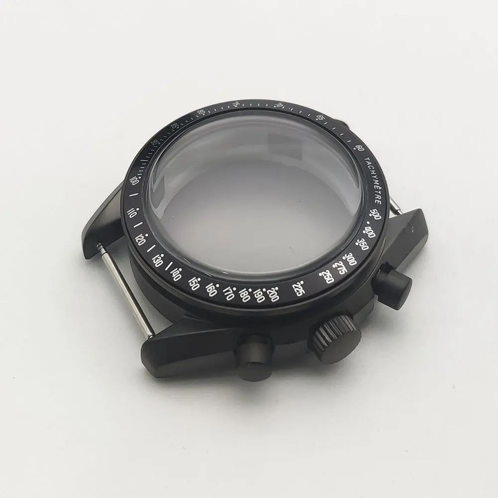 40MM assembled watch case + dial + needle matte black VK63 case, three-eye stainless steel quartz case