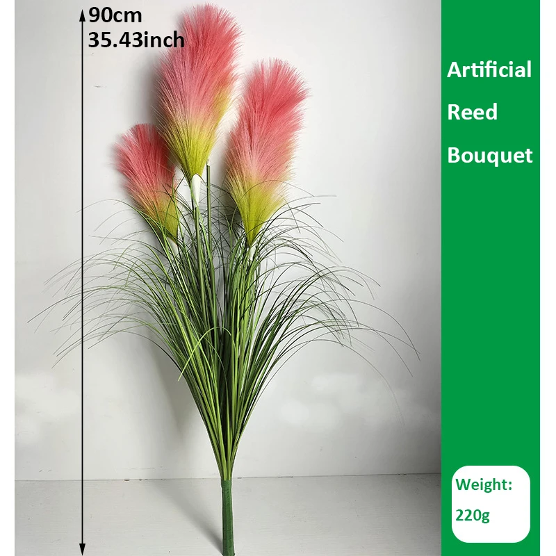 New Fake Reed Bouquet Silk Onion Grass Large Artificial Tree Wedding Flower Plastic Autumn Plants for Home Room Party Decoration