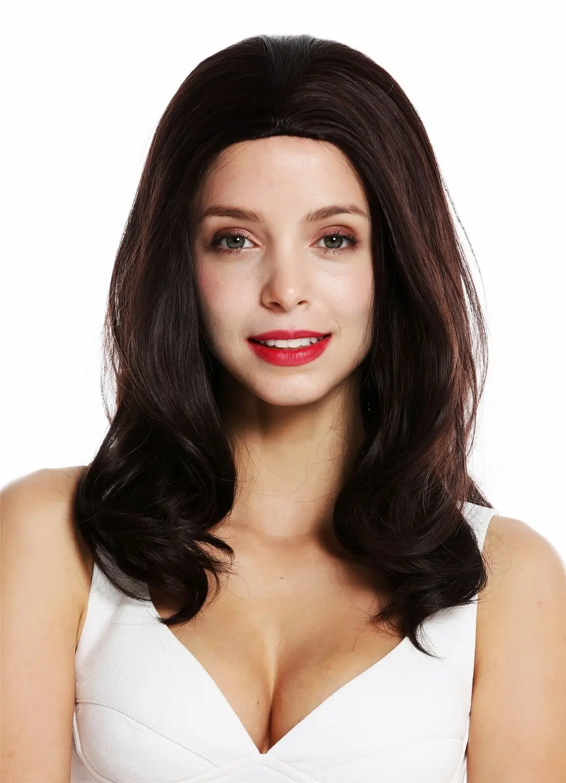 

Ladies Long Wavy Voluminous Middle Part Mahogany Braun Mix Wig Synthetic