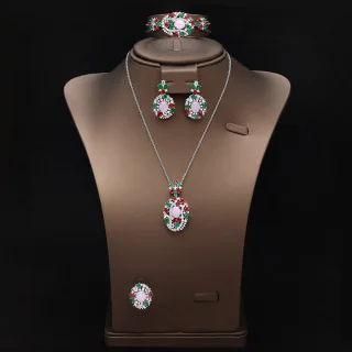 

HIBRIDE New Gorgeous Pink Everyday Dress Decorative Jewelry Necklace Earrings Bracelet Dubai Wedding Party Prom Gift S-1031
