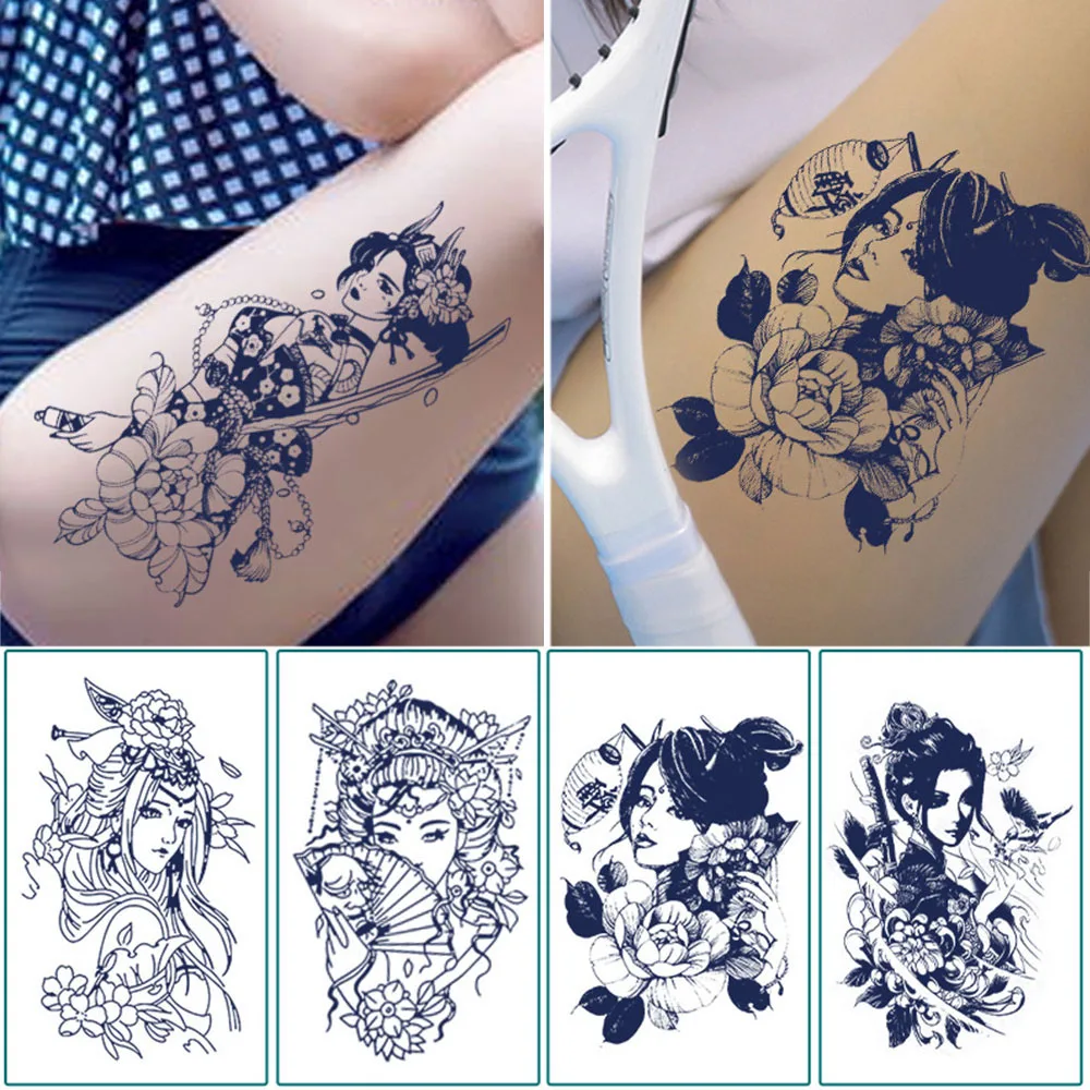 

New Herbal Juice Temporary Tattoos for Women Man Arm Sexy Waterproof Tattoo Stickers Lasting Japanese Geisha Fake Tattoo Sticker