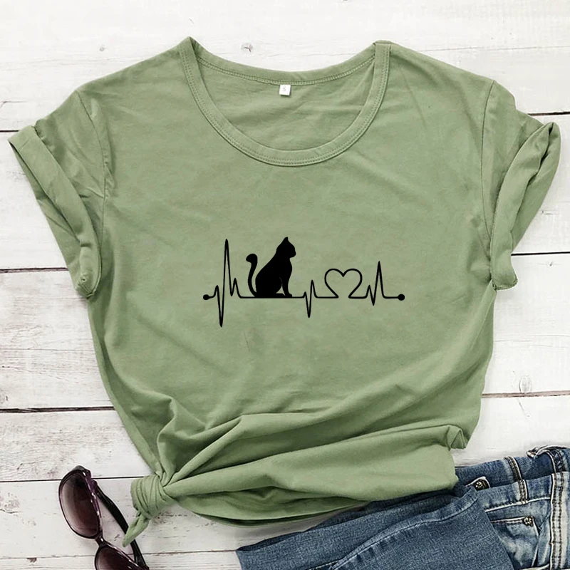 cat heartbeat T-shirt funny cat mom gift shirt