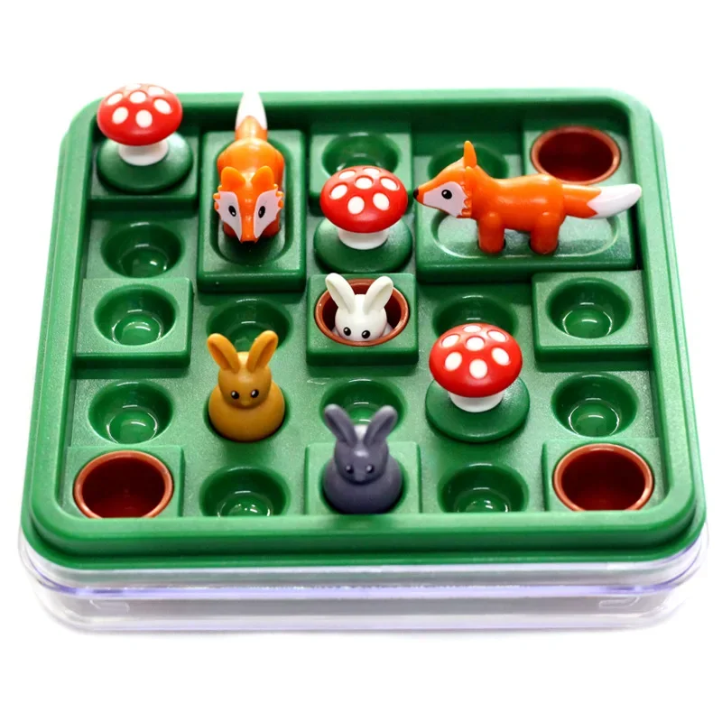 Bunny Bouncing Game Kids Puzzle Board Checkers Toy Funny Rabbit Fox Moving Strategy Tabletop Presente para Crianças Desenvolvimento do Cérebro