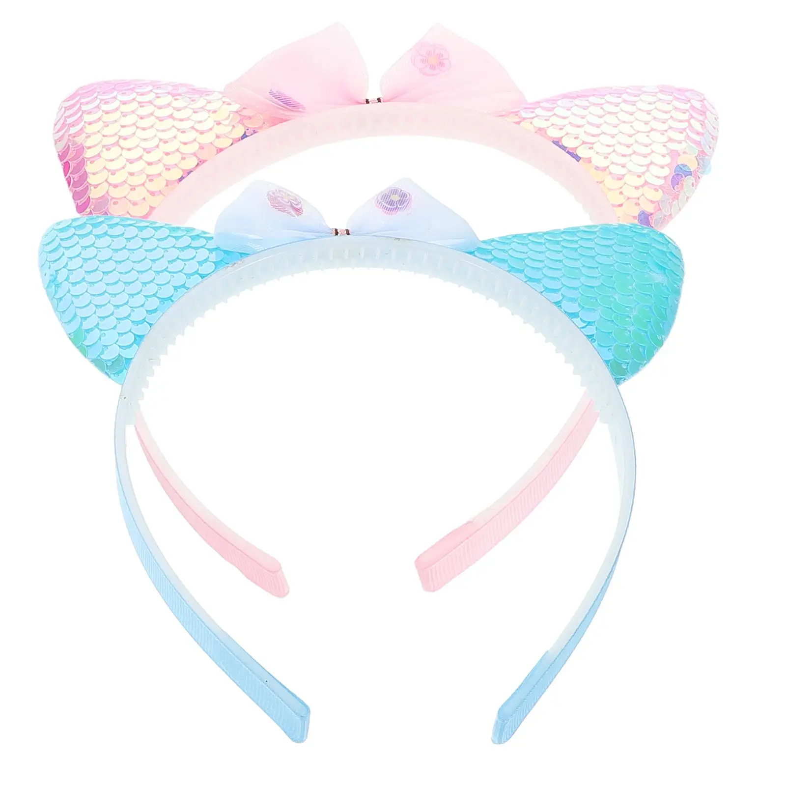 

2Pcs Cat Ears Headband Glitter Hair Clips for Girls Kids Party Accessories Soft Durable Elastic Band Halloween Ears Hairband