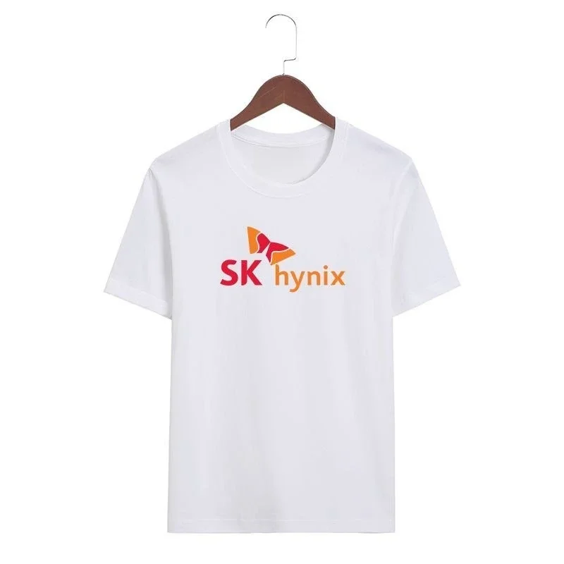 Men's SK Hynix Logo T-Shirt Black Casual Short Sleeve Round Neck with Technological Brand Graphic for Daily and Casual Wear