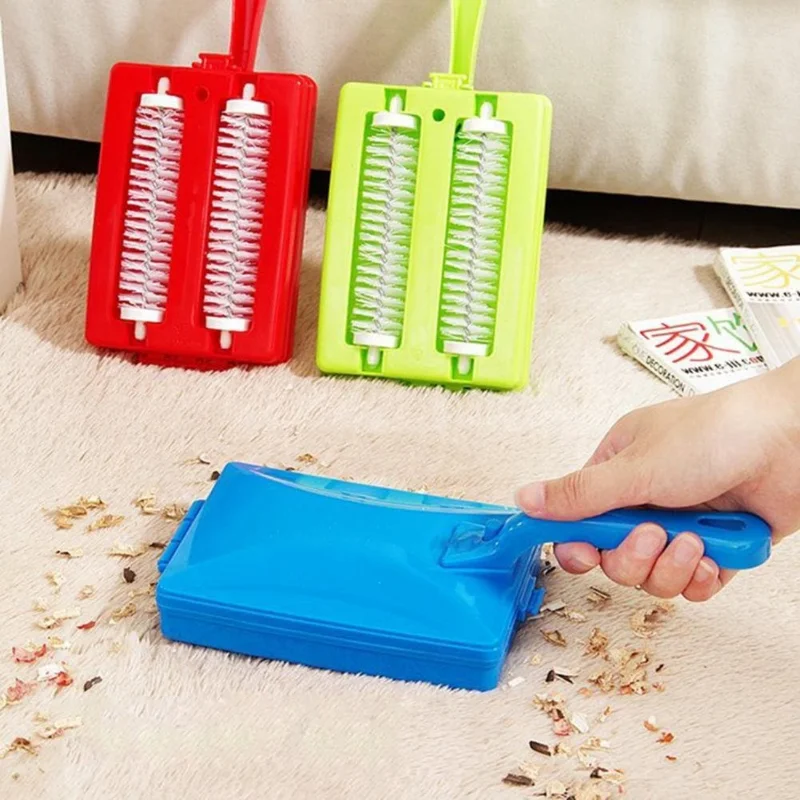1 PCS Handheld Carpet Table Sweeper Crumb Dirt  Brush Cleaner Roller Collector Double Roller Cleaner  Cleaning Accessories (Colo