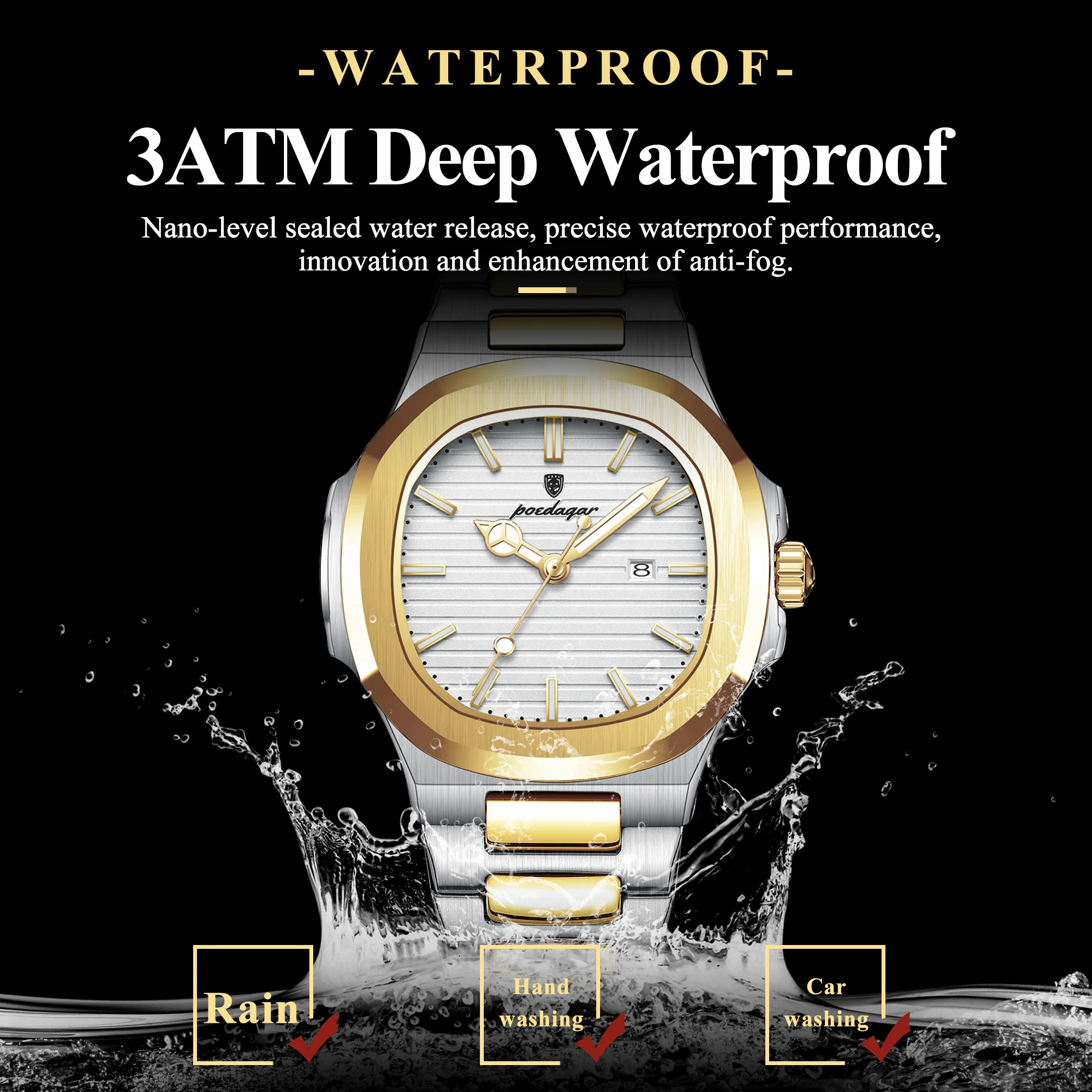 POEDAGAR ساعة كوارتز أصلية للنساء من الفولاذ المقاوم للصدأ مقاومة للماء ساعة مضيئة للسيدات تاريخ موضة أنيقة ساعات نسائية Reloj #3