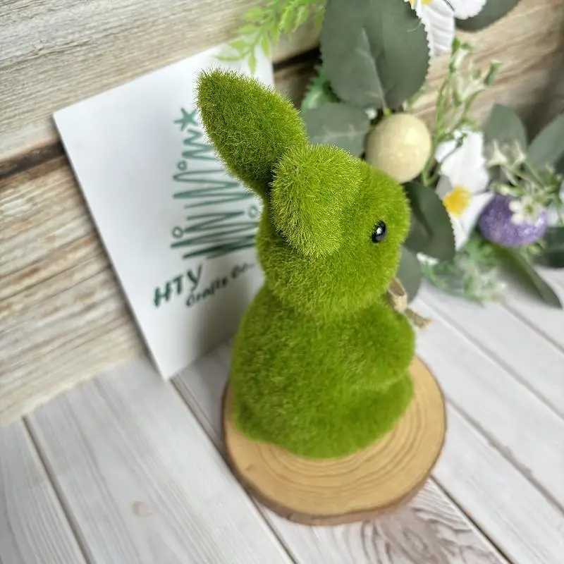 Flocked Bunny Easter Garden Decor, Spring Rabbit Statue, Courtyard Ornament, Potted Plant Decoration, Outdoor Moss Sculpture