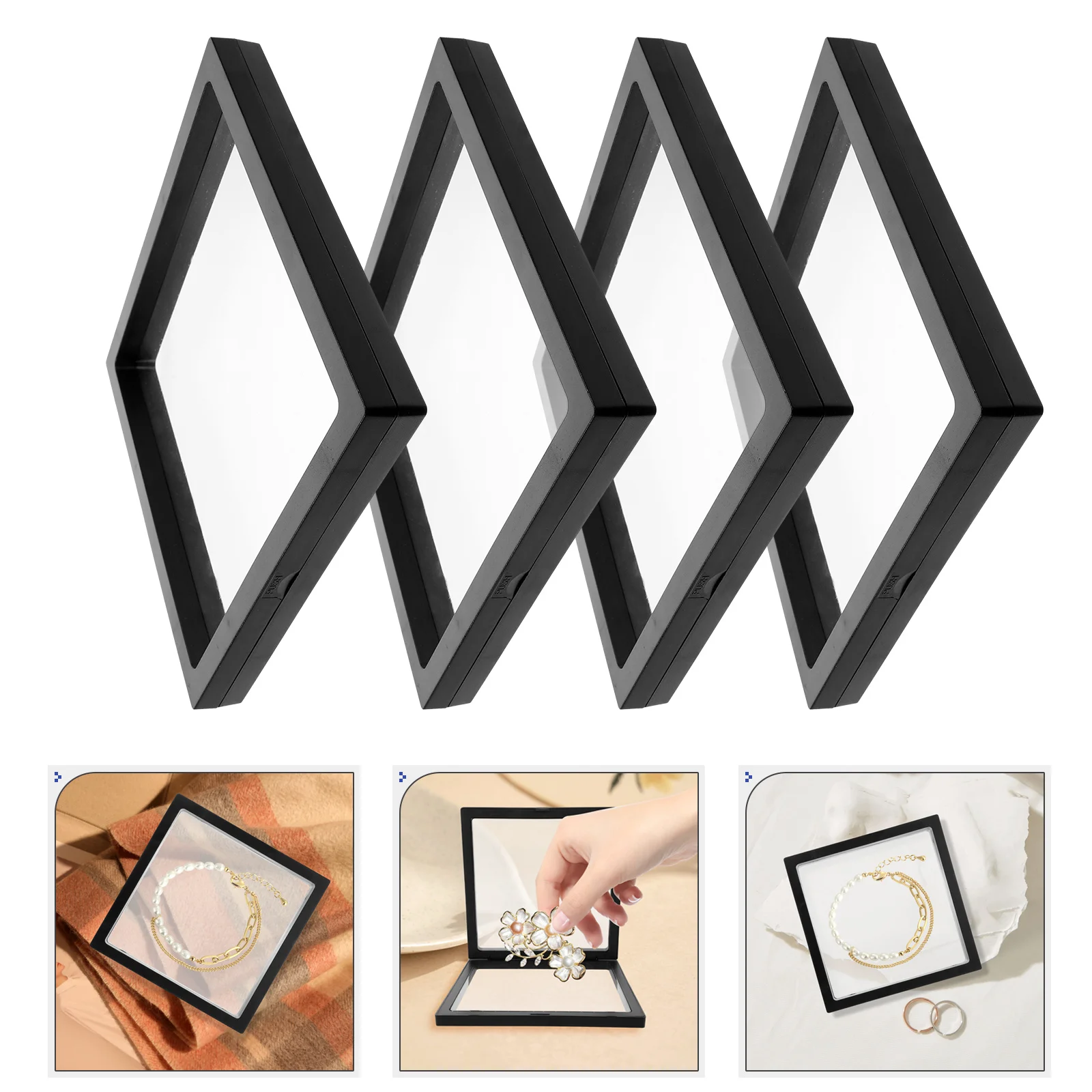 

4Pcs 3D Effect Floating Coin Display Case Stable Structure Jewelry Accessory Organizer Pe Film Box Case