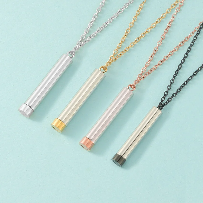 Customized Telescopic Three-dimensional Bar Pendant with Family Name Engraving Stainless Steel Necklace for Women Men