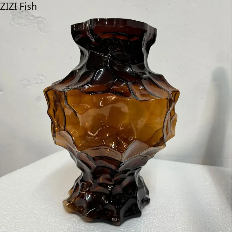 

Irregular Wrinkle Glass Vase Decorative Flower Arrangement Desk Decoration Flowers Pots Floral Vases Room Aesthetic Decor