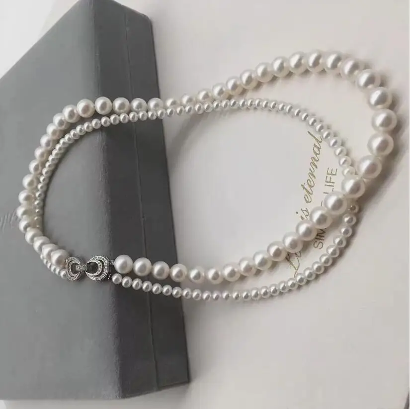 

two strands 5-8mm south sea white pearl necklace 18"