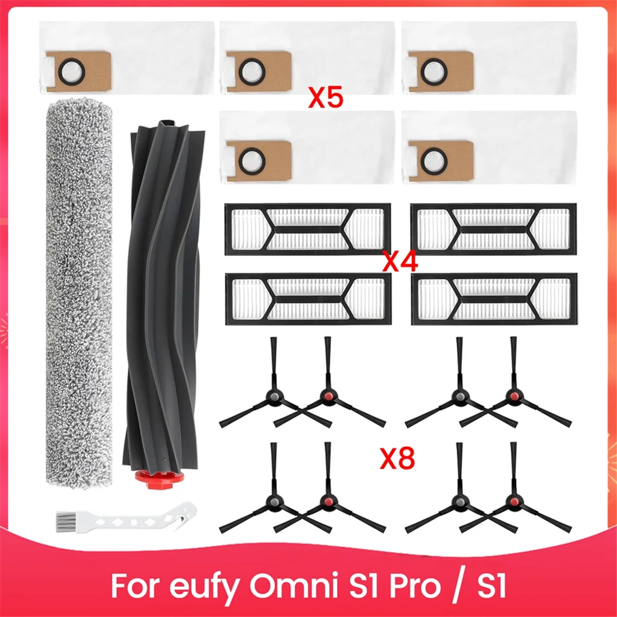 For Eufy Robot Vacuum Omni S1 Pro / S1 Parts Accessories Main Side Brush HEPA Filter Mop Cloth Dust Bags Replacement