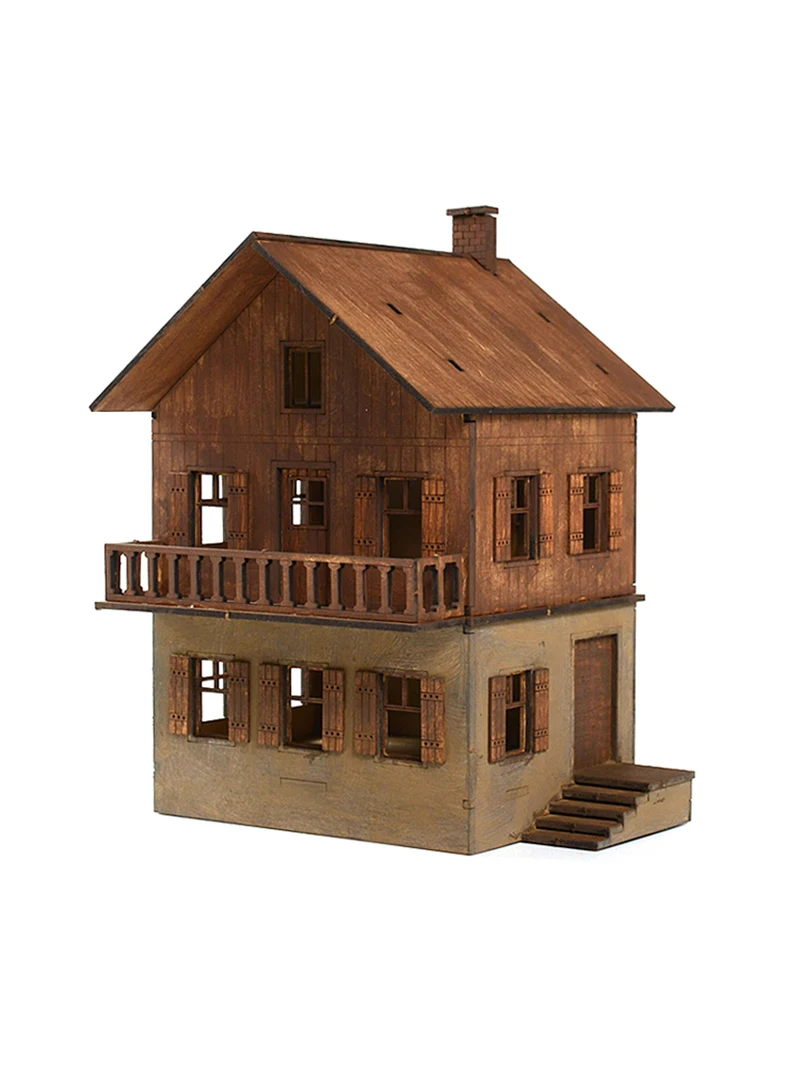 1: 72 Second Floor Building Scene Wooden Assembly Model Ornaments DIY Handmade Gifts Scene Production