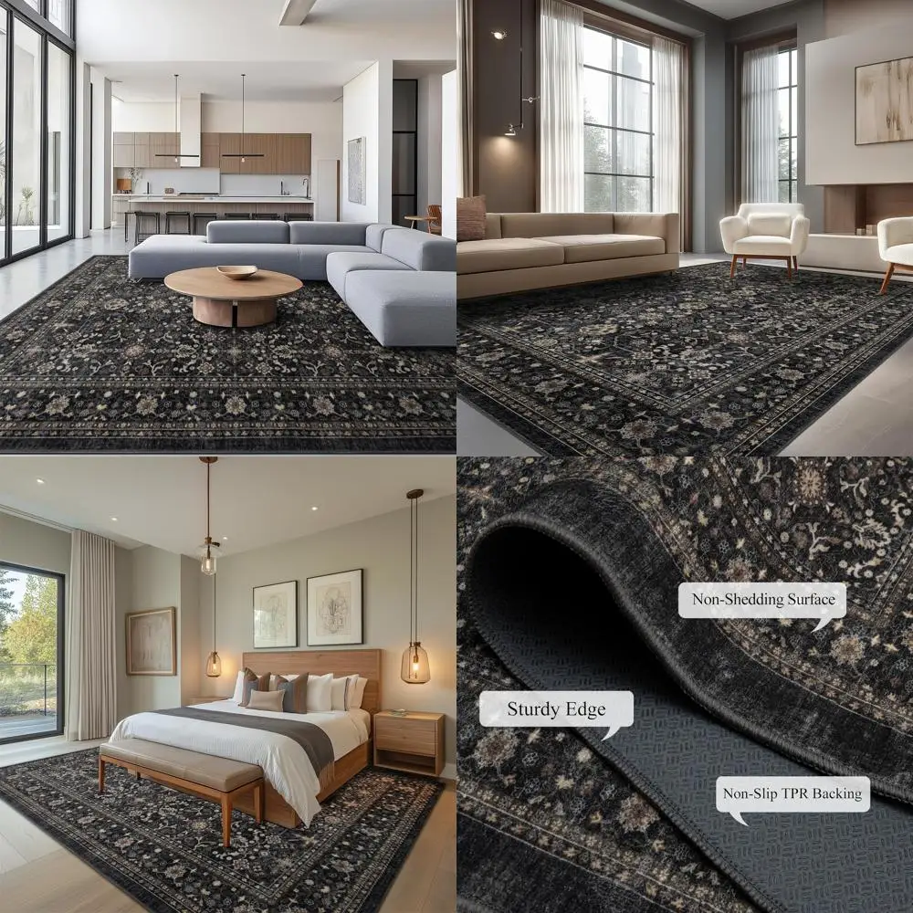 

Anti-Slip, Soft, Washable Area Rug - 8x10 ft, Suitable for Living Room, Bedroom, Kitchen, Outdoor, Classroom - Black & Grey