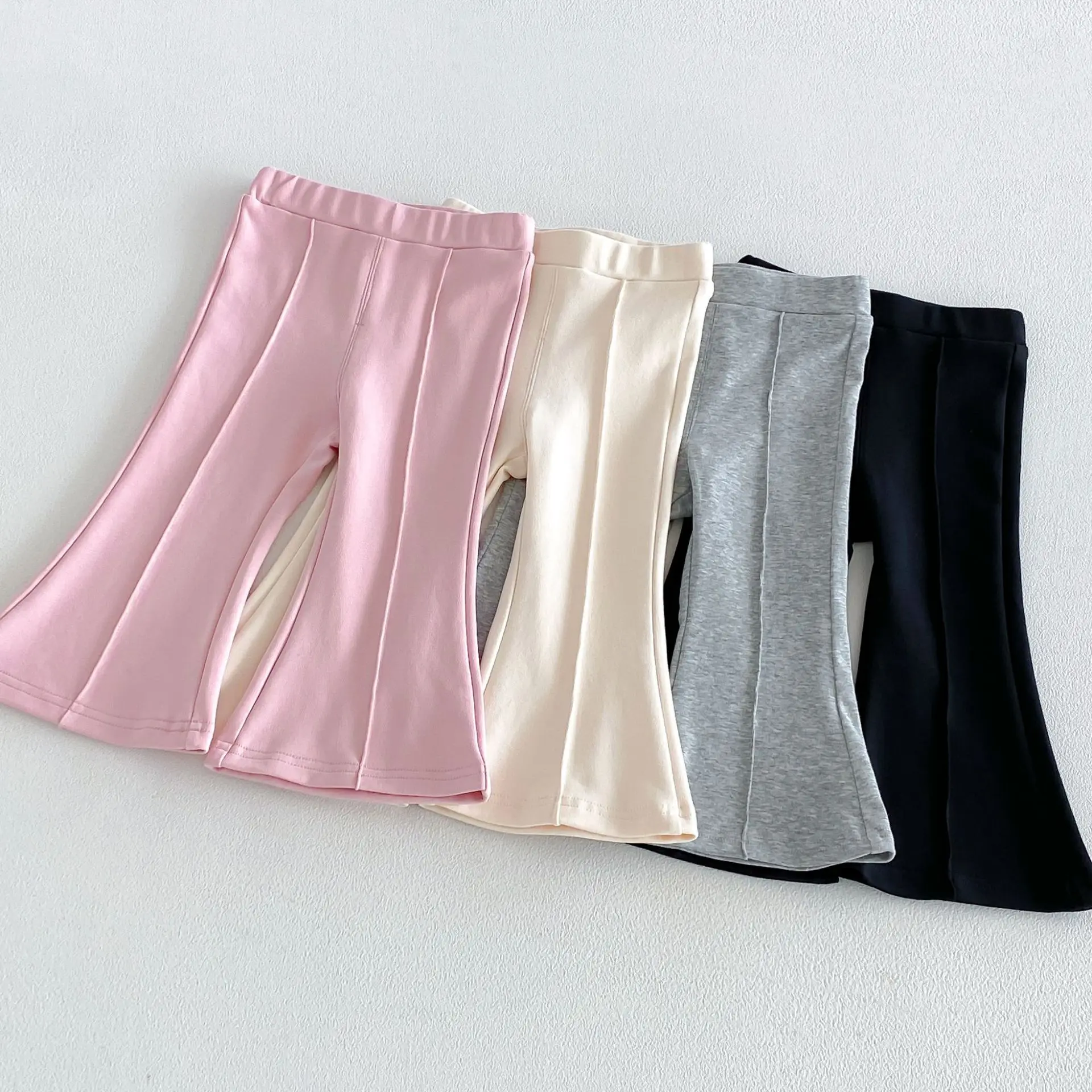 Girls' Solid Color Bell Bottom Pants 2026 New Autumn Baby Korean Version Knitted Casual Pants, Children's Stylish Autumn Pants