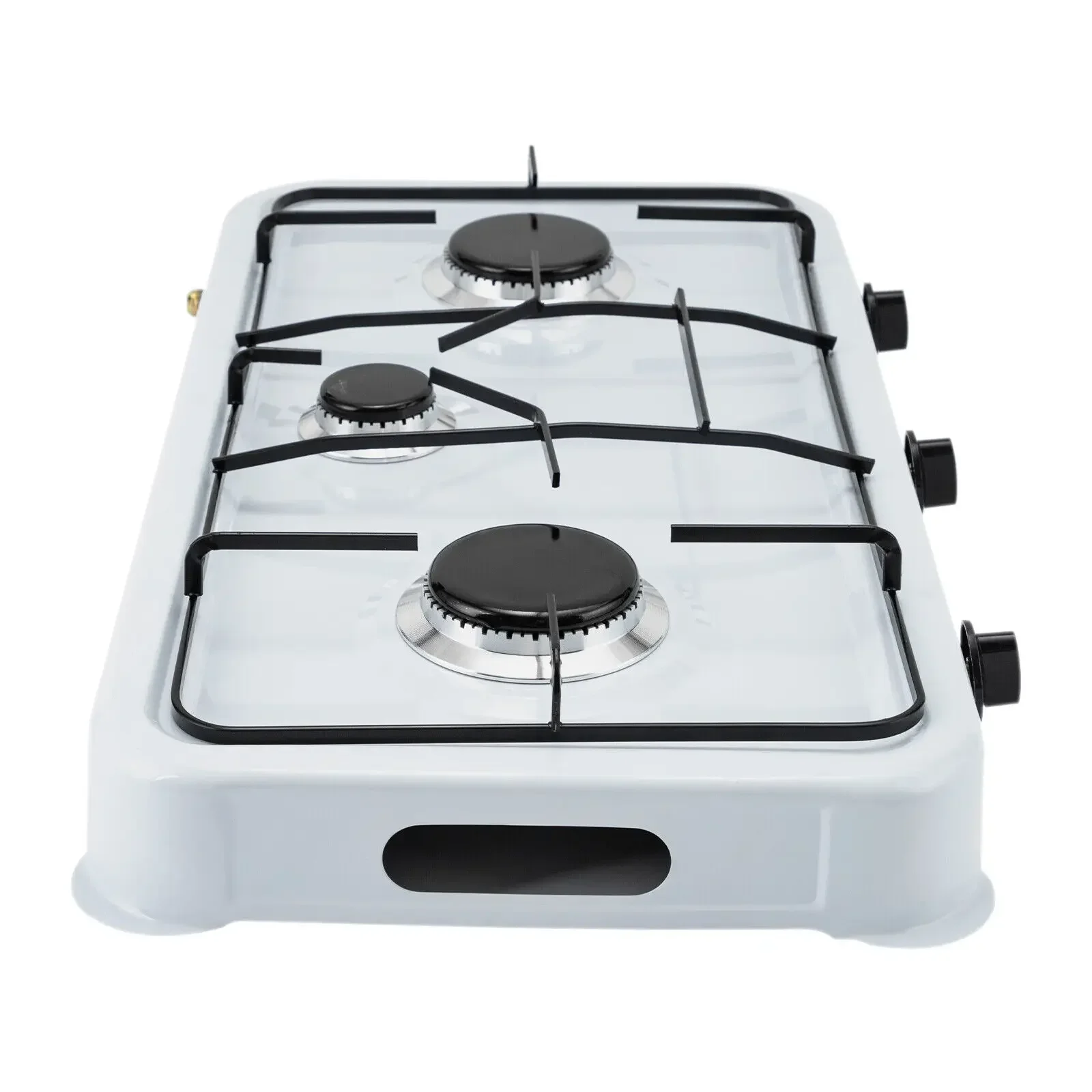 Gas Cooktop Rectangular Cast Aluminum with Hose White Built-in 3-Burner