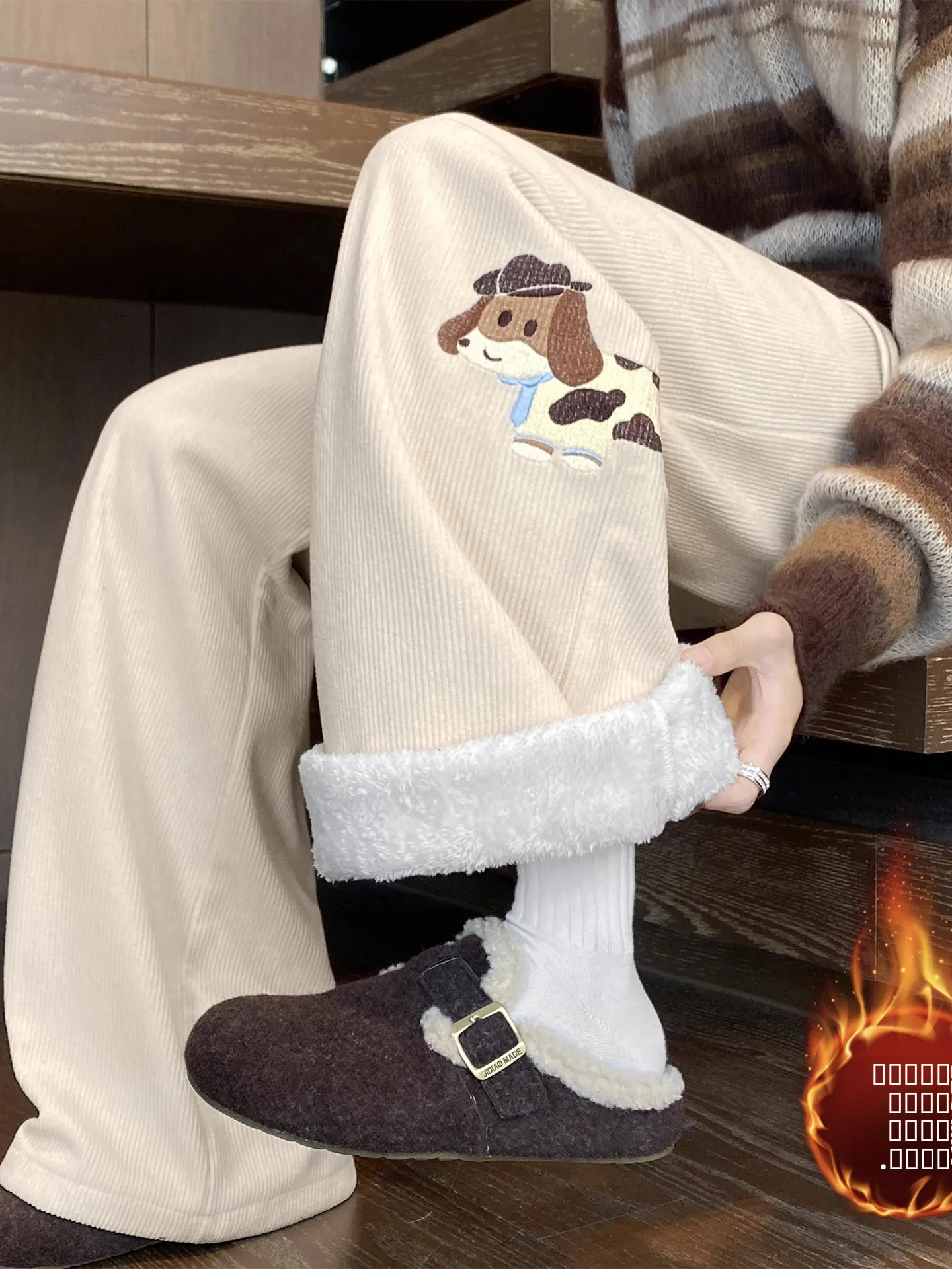 

Мужские зимние брюки из вельвета с вышивкой, широкие, прямые, свободного кроя, повседневные, комфортные, в американском стиле