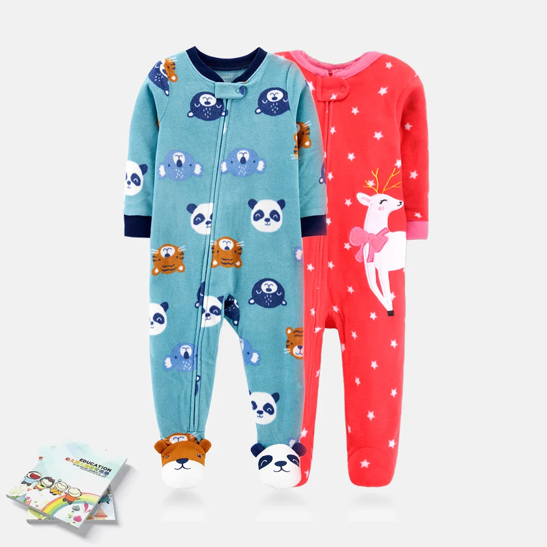 Newborn baby winter warm jumpsuit pajamas fleece bound footed jumpsuit boy baby girl baby cartoon cute Romper Pjms 0-1 years old