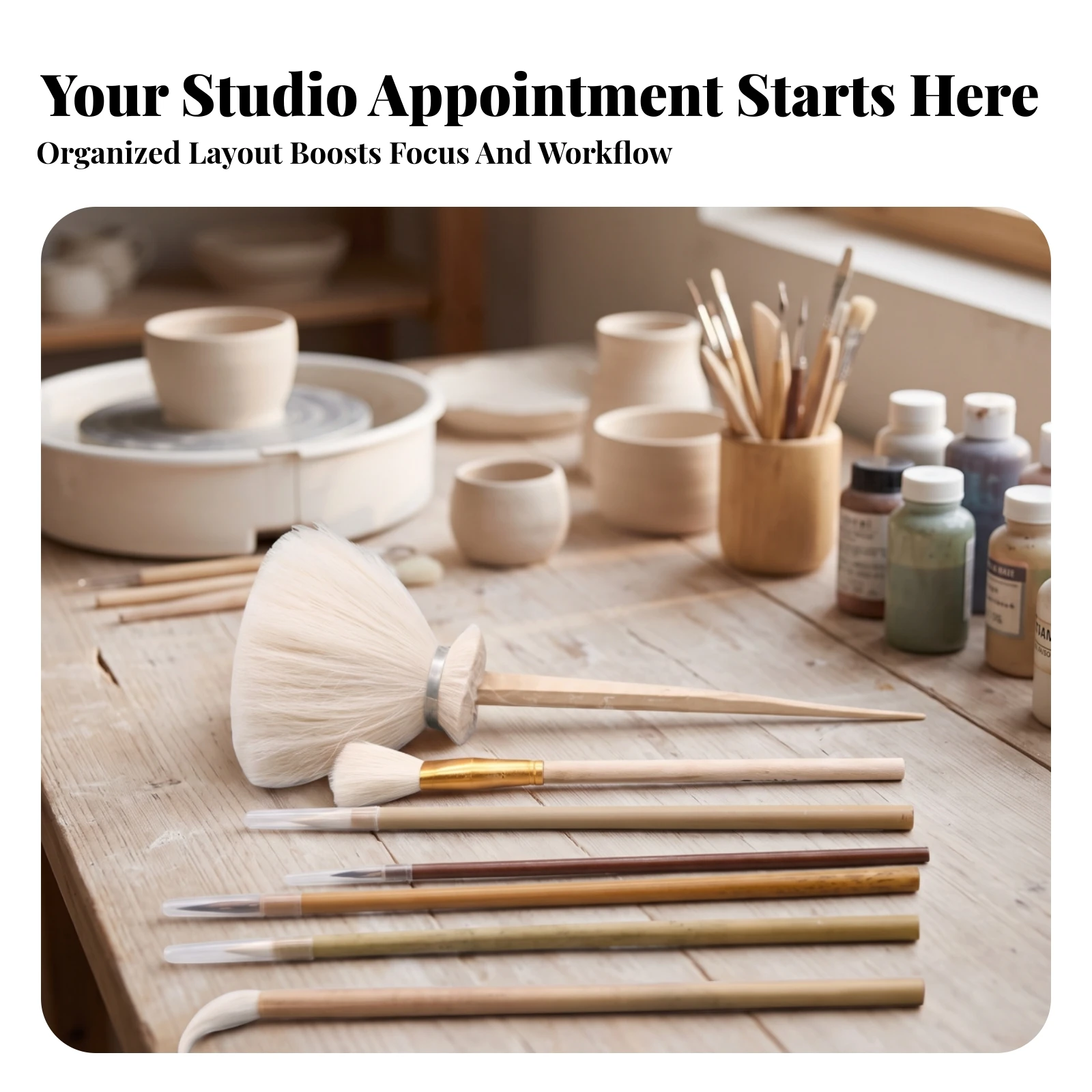 7 Pieces Ceramic Art Brush Set Natural-Bristle Pottery Glaze Brushes Brushes with Wooden Handles Fine-Line Fan Brush Multi-Shape
