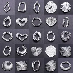 7Pcs/Lot Stainless Steel Personalized Irregular Geometry Round Heart Charms Diy Embossed Punk Dangle Pendant Jewelry Wholesale