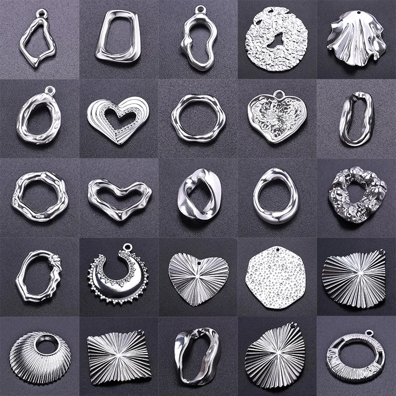 7 sztuk/partia ze stali nierdzewnej spersonalizowana nieregularna geometria okrągłe serce Charms Diy tłoczony Punk dynda wisiorek biżuteria hurtowych
