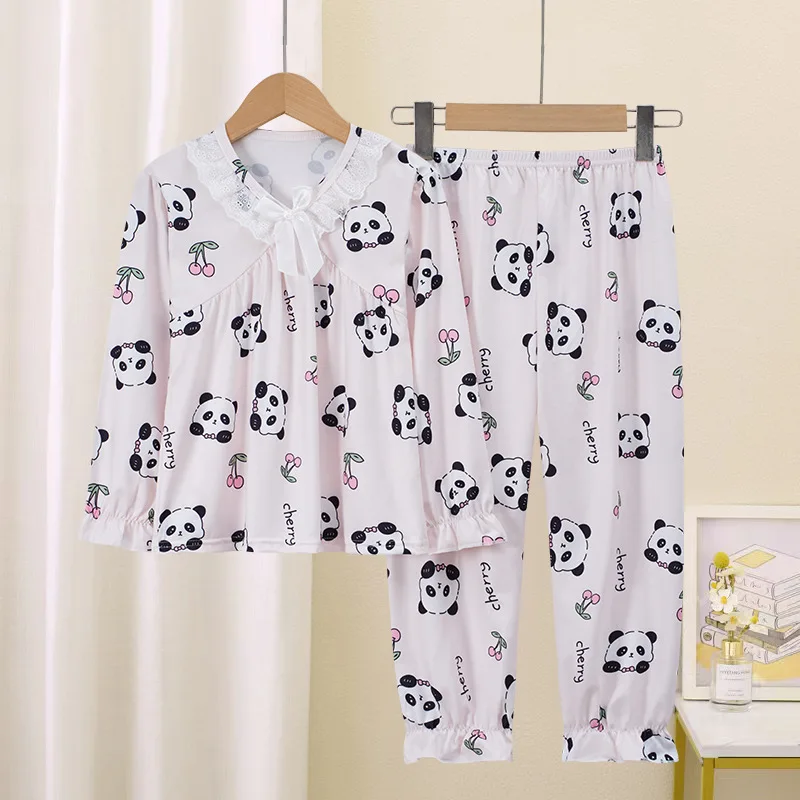 Charming Sanrio Girls Pajama Sets Print Comfortable Loose Soft Lace Trimmings Sleep Clothes Kid Suitable Homewear Autumn Winter