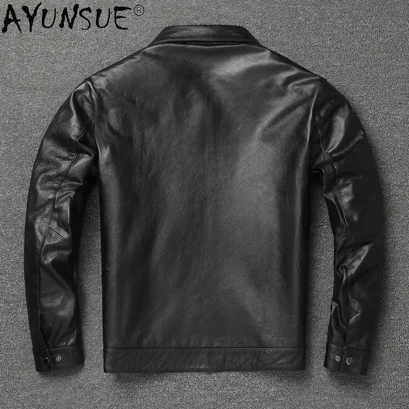 AYUNSUE Genuine Cow Leather Jacket Men Autumn Winter Calfskin Coat Plus Size Jackets Chaqueta De Los Hombres KJ6647