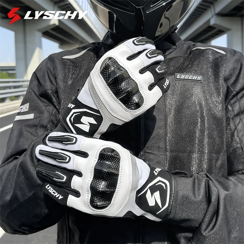 

4-Season Motorcycle Leather Gloves Men Women CE1 Carbon Fiber Knuckle Genuine Cowhide Dual Finger Touchscreen Racing