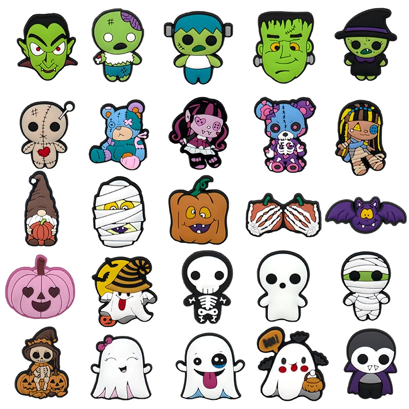 

Single sale 1pcs Halloween Ghosts series PVC shoe Charms Kids Accessories Fit Clogs PVC Shoe Decorations Buckle Gifts