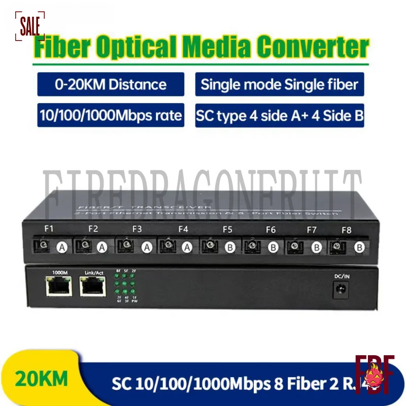 

8 Light 2 Fiber Transceiver 8 Fiber 2 Gigabit Ethernet Ports Single Mode Single Fiber Monitoring Convergence